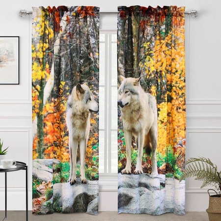 Habitat 38 x 84 in. Photo Real Wolves Pole Top Curtain Panel, Multi Color 72106-171-76-84-901
